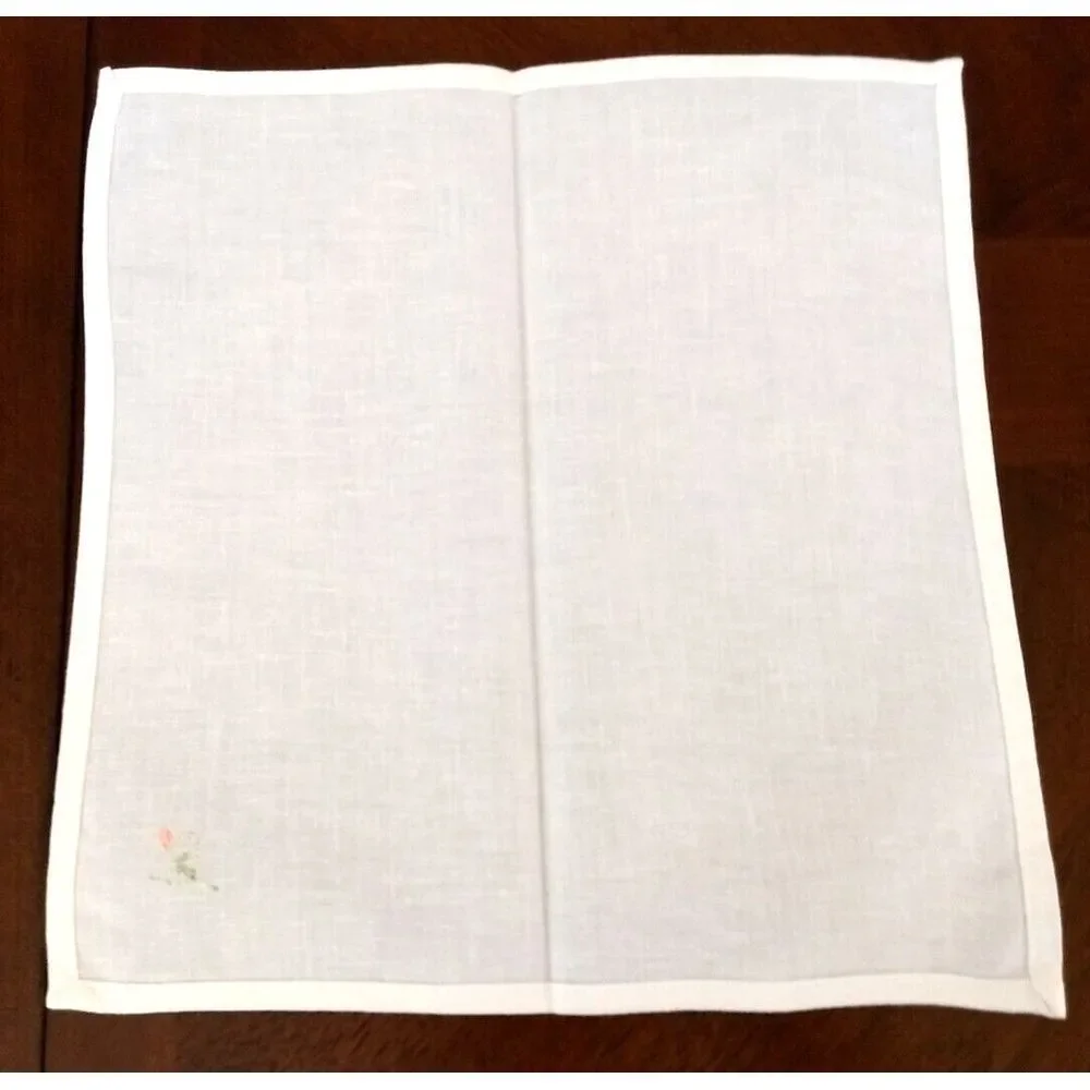 VTG Embroidered White Linen Floral Teacloth TABLECLOTH & 8‎ NAPKINS Scallop Edge